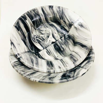 shadowgreen Ceramic pasta plate 9inch set of 2 soup plate deep dish Grey Italian Design Rice Plates(Pack of 2, Microwave Safe)