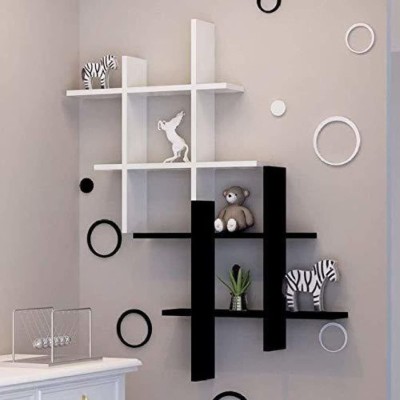 Extend Crafts Wooden Wall Shelves Book Shelf Floating Hanging Mount Rack storage ( Pieces 2 ) Wooden Wall Shelf(Number of Shelves - 2, Black, White)