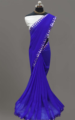 Vivan Fab Self Design, Embellished Bollywood Georgette, Silk Blend Saree(Blue)