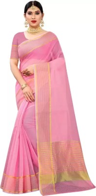 THE PRIVATE LABLE Striped Bollywood Cotton Silk Saree(Pink)