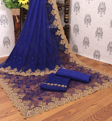 PARAMPARA DESIGNER Embroidered Bollywood Net Saree(Blue)