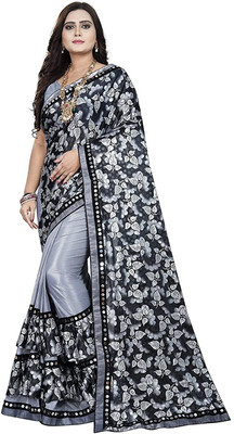 DCTEXFAB Printed Bollywood Lycra Blend Saree(Grey)
