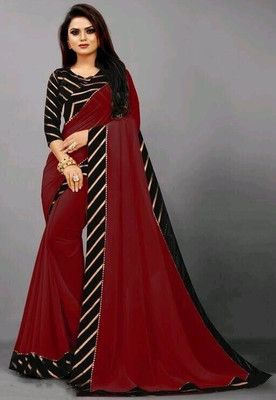 PuriMaa Solid/Plain Bollywood Georgette Saree(Red)