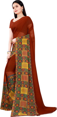 Saadhvi Printed Daily Wear Georgette Saree(Brown)