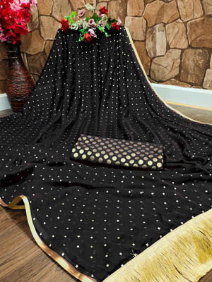 Parmila Fashion Embellished Bollywood Chiffon Saree(Black)