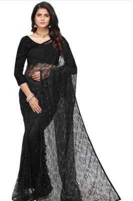 BRAHMANI TEXTILE Self Design Bollywood Net Saree(Black)
