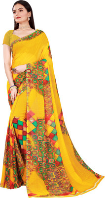 Saadhvi Printed Daily Wear Georgette Saree(Yellow)