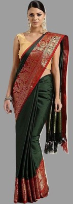 THESIYA FAB Woven Bollywood Jacquard, Cotton Linen Saree(Green)