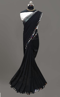 Vivan Fab Self Design, Embellished Bollywood Georgette, Silk Blend Saree(Black)