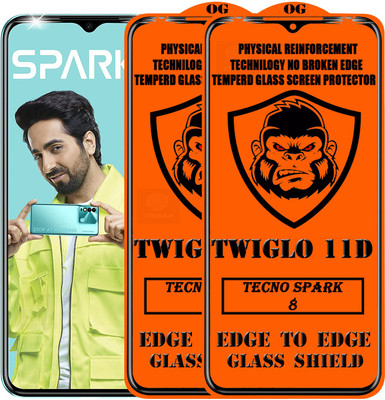 TWIGLO Edge To Edge Tempered Glass for TECNO SPARK 8(Pack of 2)