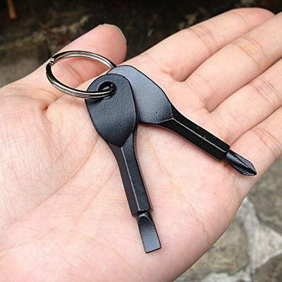 MentorKids Stainless Steel Mini EDC Multifunction Screwdriver Key Shape Keychain Standard Screwdriver(Pack of 2)