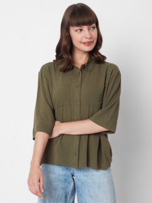 VERO MODA Women Solid Casual Green Shirt