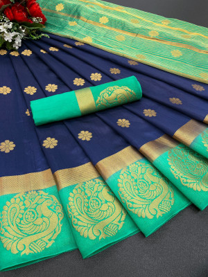 Adiyogi Enterprise Woven Kanjivaram Silk Blend Saree(Light Blue)