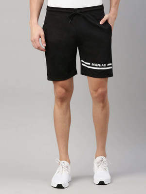 MANIAC Solid, Striped Men Black, White Basic Shorts