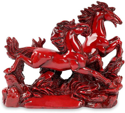 Inara Creation Resin Two Running Victory Horses Statue (Red) Decorative Showpiece  -  12 cm(Polyresin, Red)