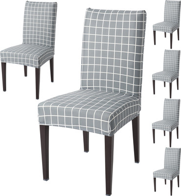 HOKiPO Polyester 6 Seater Chair Checkered Cover(Pack of 6 Grey)