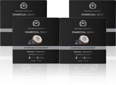 THE MAN COMPANY Charcoal Soap with Coconut | Detoxes & Nourishes - BUY 3 GET 1 FREE - 100gm*4(4 x 100 g)