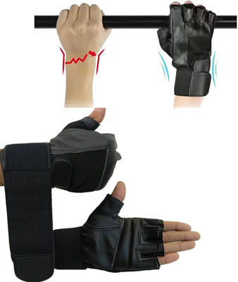 DreamPalace India Sports Leather Gloves for Men with Wrist Support Band Riding Gloves(Black)