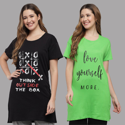 Matisse Typography Women Round Neck Green, Black T-Shirt