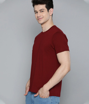 Semantic Solid Men Round Neck Maroon T-Shirt