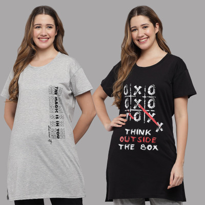 Matisse Typography Women Round Neck Black, Grey T-Shirt