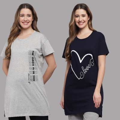 Matisse Typography Women Round Neck Dark Blue, Grey T-Shirt