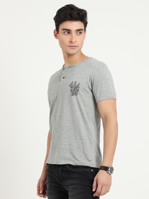 Sollobell Solid Men Henley Neck Grey T-Shirt