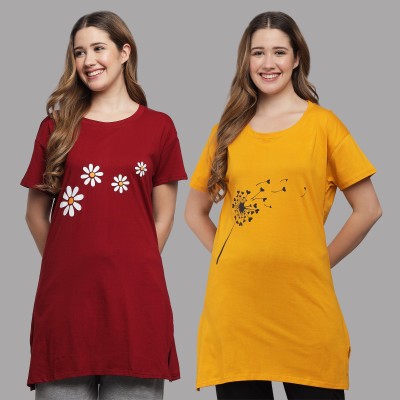 Matisse Typography Women Round Neck Maroon, Yellow T-Shirt