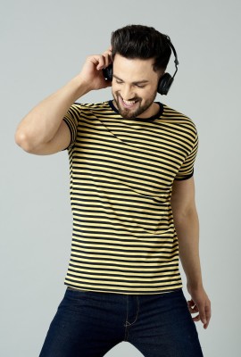 Roden Striped Men Round Neck Black, Yellow T-Shirt