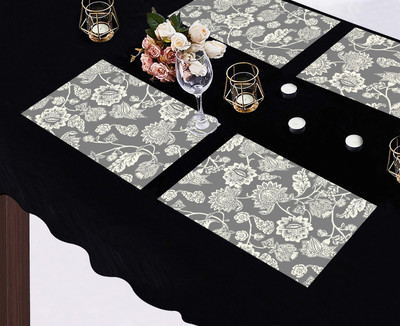 OASIS Rectangular Pack of 4 Table Placemat(Grey, Cotton)