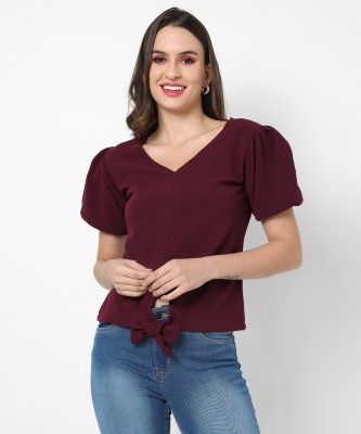 CAMPUS SUTRA Casual Solid Women Maroon Top