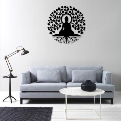Artrooms Buddha on Tree Metal Wall Art - Wall Decoration | Wall Hanging (25x25 inch)(Black)