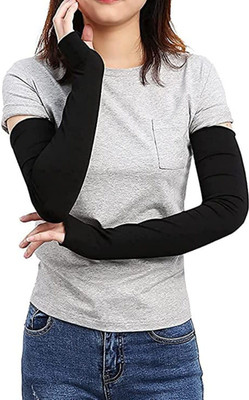 YOUTH ROBE Cotton Arm Sleeve For Men & Women(Free, Black)