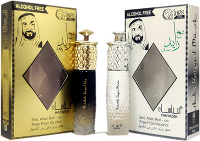 Manasik SHAIKH ZAYED OUD &SHAIKH ZAYAD MUSK Alcohol - Free Attar Roll On 6ml .COMBO SET Floral Attar(Musk Arabia, Oud (agarwood))