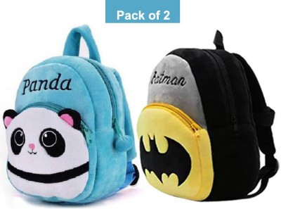 KIDSAC School Bag for Kid Batman and Blue Panda Cartoon Kid Velvet Soft Plush Cloth Bag 11 L Backpack(Multicolor)