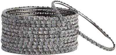 ACCESSHER Metal Silver Bangle Set(Pack of 12)