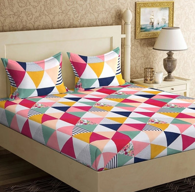 Home craze 210 TC Polycotton Double 3D Printed Flat Bedsheet(Pack of 1, Multicolor)