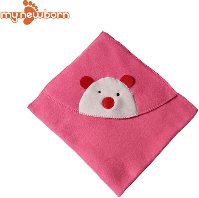 My New Born Solid Crib Hooded Baby Blanket for  AC Room(Polyester, Rani)