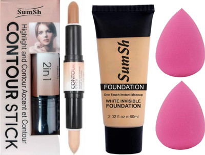 SumSh Highlighter and Contour Stick Concealer, Foundation, 2 Blender Spounge(4 Items in the set)