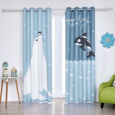 s23 154 cm (5 ft) Polyester Room Darkening Window Curtain (Pack Of 2)(Cartoon, Light Blue)