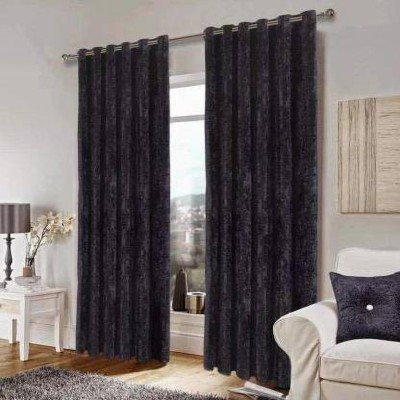 Dashing Fabrics 243.84 cm (8 ft) Velvet Blackout Long Door Curtain (Pack Of 2)(Solid, Black)