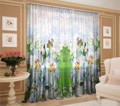 nobel fab 274 cm (9 ft) Polyester Room Darkening Long Door Curtain (Pack Of 2)(Floral, White, Green)