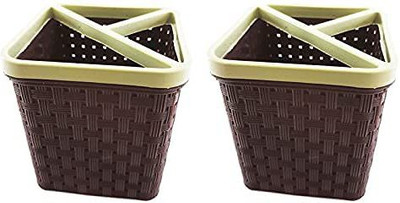 Red Champion 1 Compartments Plastic Desk Organiser Pen Pencil Holder For Office and Home Pack of 2(Brown)