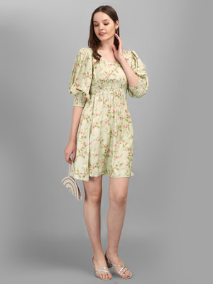 PURVOSH Women Fit and Flare Light Green Above Knee/Mid Thigh Length Dress