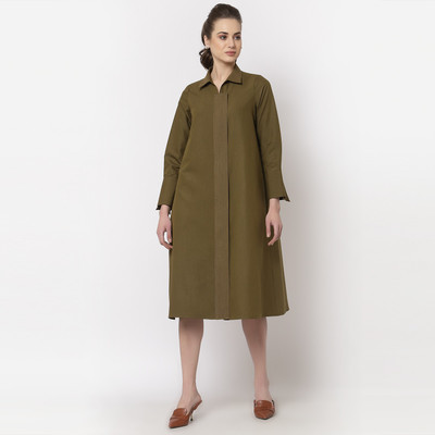 Office & you Women A-line Green Knee Length Dress