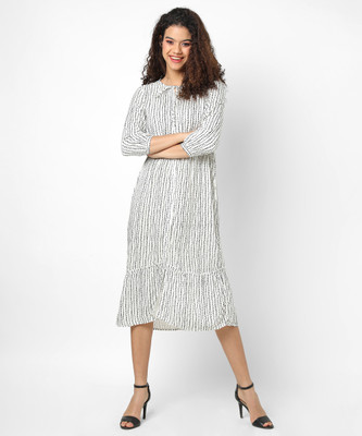 CAMPUS SUTRA Women Fit and Flare Beige Mini/Short Dress