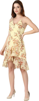 D'Vesh Women Asymmetric Yellow Knee Length Dress