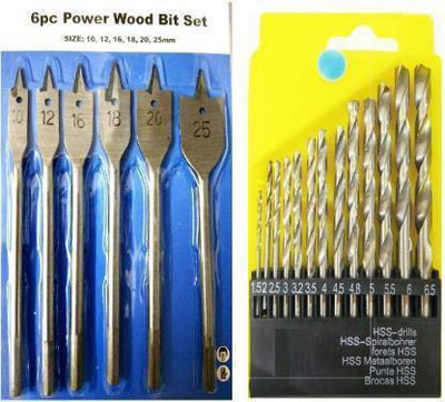 Kshivi Drill Bits Set 13 pc plastic drill bit set and 6 pc flat wood drill bits set pack of 2