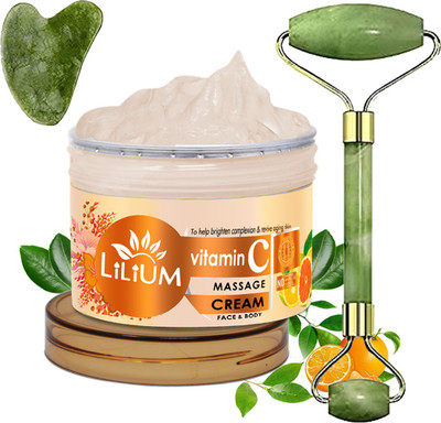 LILIUM Vitamin C Face & Body Massage Cream With Double Side Face Roller(250 g)