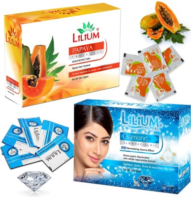 LILIUM Papaya Facial Kit Pack For Glowing Skin & Diamond Facial Kit For Skin Fairer(2 x 60 g)